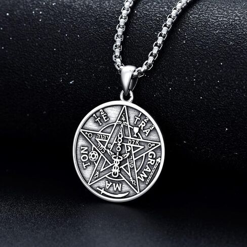 Seiyang 925 Sterling Silver Tetragrammaton قلادة Pentagram قلادة للرجال تميمة الطاقة قلادة Tetragrammaton المجوهرات للرجال الأولاد مع 2 مم 22+2 في سلسلة رولو in Kuwait