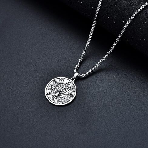 Seiyang 925 Sterling Silver Tetragrammaton قلادة Pentagram قلادة للرجال تميمة الطاقة قلادة Tetragrammaton المجوهرات للرجال الأولاد مع 2 مم 22+2 في سلسلة رولو in Kuwait