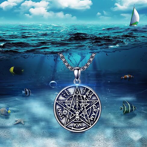 Seiyang 925 Sterling Silver Tetragrammaton قلادة Pentagram قلادة للرجال تميمة الطاقة قلادة Tetragrammaton المجوهرات للرجال الأولاد مع 2 مم 22+2 في سلسلة رولو in Kuwait