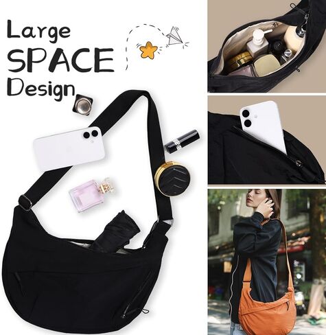 Crescent Bags for Women Nylon Hobo Crossbody Bags Casual Shoulder Handbags Multi-Pocket Sling Bag Lightweight Crossbody Purse in Kuwait