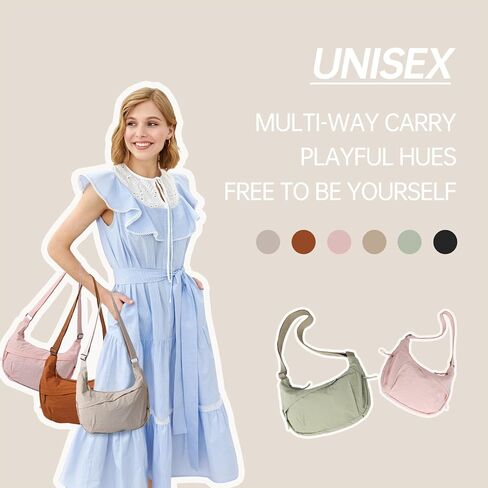 Crescent Bags for Women Nylon Hobo Crossbody Bags Casual Shoulder Handbags Multi-Pocket Sling Bag Lightweight Crossbody Purse in Kuwait