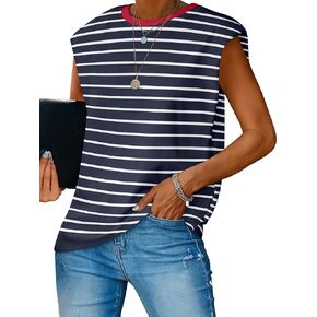 قمصان نسائية بدون أكمام من ANRABESS، قمصان صيفية فضفاضة كبيرة الحجم كاجوال بدون أكمام، مخططة باللون الوردي مقاس XL in Kuwait