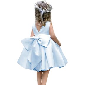 MCieloLuna V-Back Pearls Satin Flower Girl Dress Summer Mini Pageant Princess Wedding Guest First Communion Dress with Bow in Kuwait