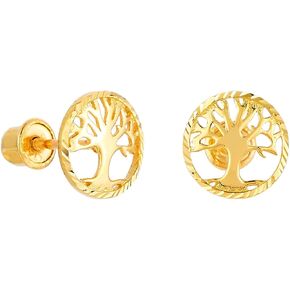 14k REAL Yellow Gold Tree of Life Stud Earrings with Screw Back in Saudi Arabia