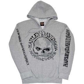 Harley-Davidson Men's Zippered Sweatshirt Jacket H-D Skull Hoodie Gray 30296653 in Saudi Arabia
