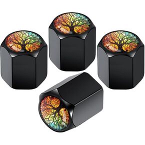 Tire Valve Stem Caps, 4 Pack Universal Fit for Cars, Trucks, SUVs, Motorcycles, Durable, Long-Lasting, Airtight Seal - 3D Circular Stained Glass with Bumblebee Pattern in Saudi Arabia
