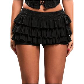 GORGLITTER Women's Ruffle Bloomers Micro Shorts Low Waist Y2k Mini Skorts in Kuwait