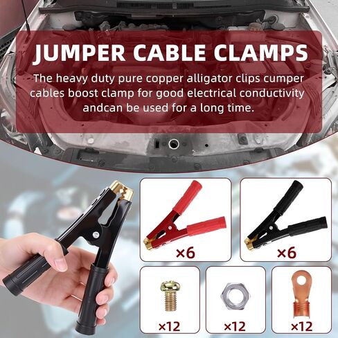Kingdder 12 Pcs Battery Jumper Cable Clips Heavy Duty Car Battery Charger Clamps Pure Copper 500-1000a with Insulating Sheath Jumper Cable Ends for Cables All Kinds of Cars and Boats in Saudi Arabia
