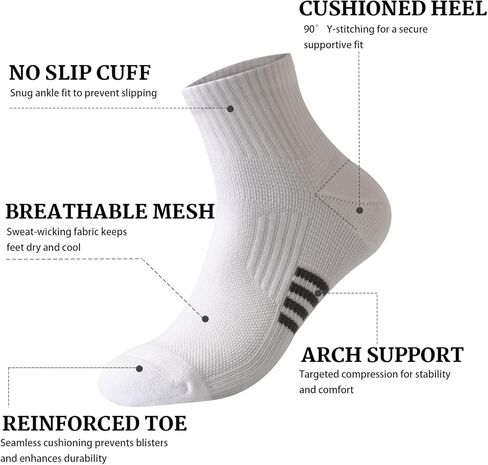 Wildarms Men's 6 Pack Running Socks - Arch Support & Breathable, Moisture-Wicking Cotton Socks for Sports & Outdoor in Kuwait