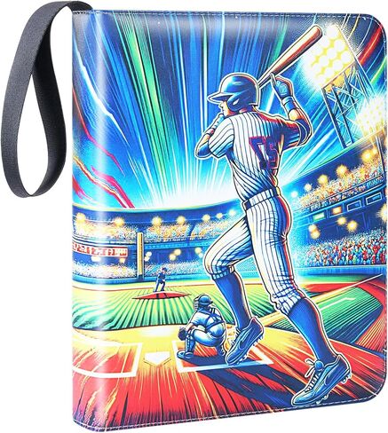900 Pockets Trading Baseball Card Binder with Sleeves, 50 Removable Pages, 3 Ring Zipper Binder Collectable Card Book Album with Strap, Leather Sport Games Cards Folder, Card Collector Gifts in Kuwait