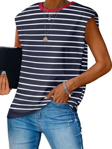 قمصان نسائية بدون أكمام من ANRABESS، قمصان صيفية فضفاضة كبيرة الحجم كاجوال بدون أكمام، مخططة باللون الوردي مقاس XL in Kuwait