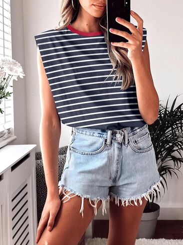 قمصان نسائية بدون أكمام من ANRABESS، قمصان صيفية فضفاضة كبيرة الحجم كاجوال بدون أكمام، مخططة باللون الوردي مقاس XL in Kuwait