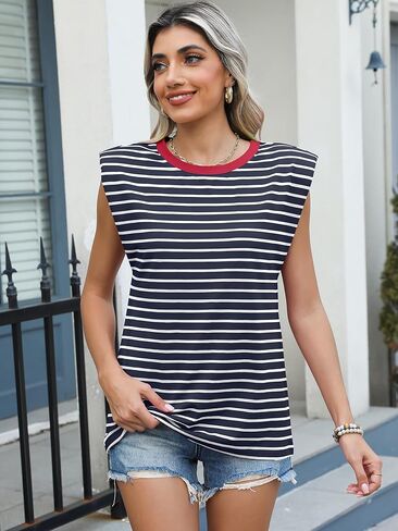 قمصان نسائية بدون أكمام من ANRABESS، قمصان صيفية فضفاضة كبيرة الحجم كاجوال بدون أكمام، مخططة باللون الوردي مقاس XL in Kuwait