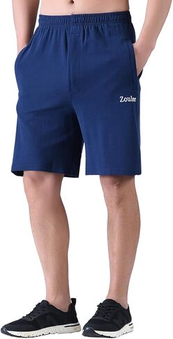Zoulee Men's 9-inch Loose-Fit Cotton Sports Shorts with Front Fly and Zippered Pockets in Kuwait