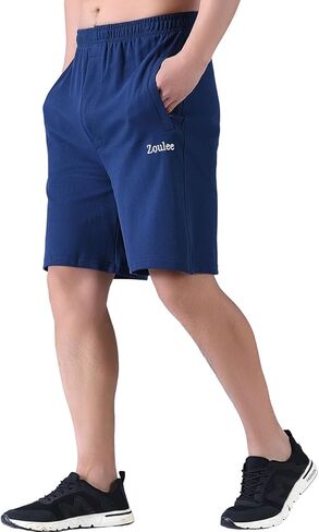 Zoulee Men's 9-inch Loose-Fit Cotton Sports Shorts with Front Fly and Zippered Pockets in Kuwait