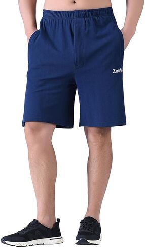 Zoulee Men's 9-inch Loose-Fit Cotton Sports Shorts with Front Fly and Zippered Pockets in Kuwait