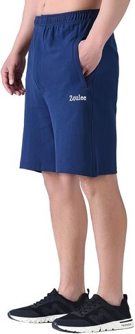 Zoulee Men's 9-inch Loose-Fit Cotton Sports Shorts with Front Fly and Zippered Pockets in Kuwait