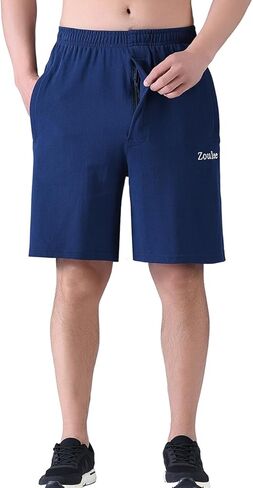 Zoulee Men's 9-inch Loose-Fit Cotton Sports Shorts with Front Fly and Zippered Pockets in Kuwait