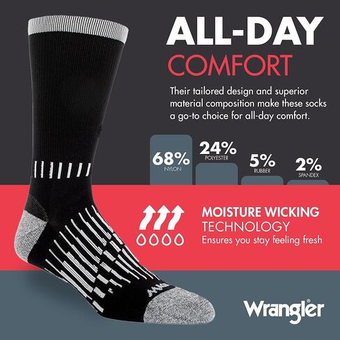 Wrangler - جوارب Peak Mens Crew - جوارب طويلة نصف وسادة للرجال in Kuwait