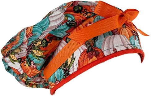 Bouffant Medical Cap – Autumn Vintage Pumpkins - Sweatband Ponytail Pouch Tie Back in Saudi Arabia