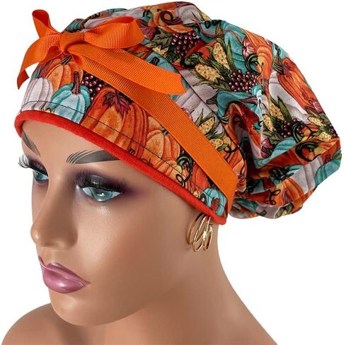 Bouffant Medical Cap – Autumn Vintage Pumpkins - Sweatband Ponytail Pouch Tie Back in Saudi Arabia