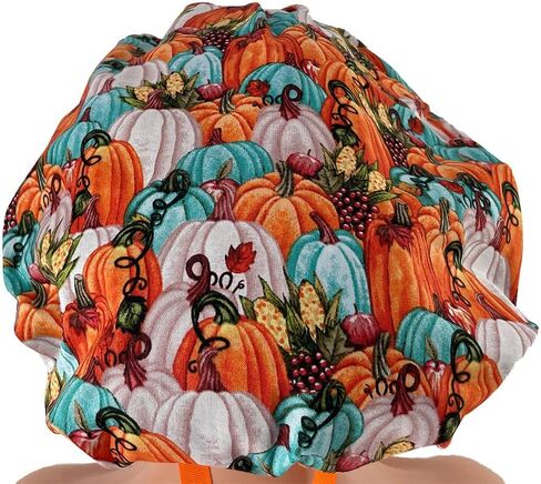Bouffant Medical Cap – Autumn Vintage Pumpkins - Sweatband Ponytail Pouch Tie Back in Saudi Arabia