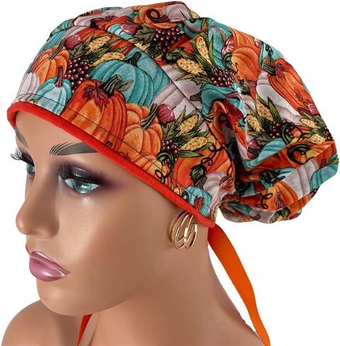 Bouffant Medical Cap – Autumn Vintage Pumpkins - Sweatband Ponytail Pouch Tie Back in Saudi Arabia