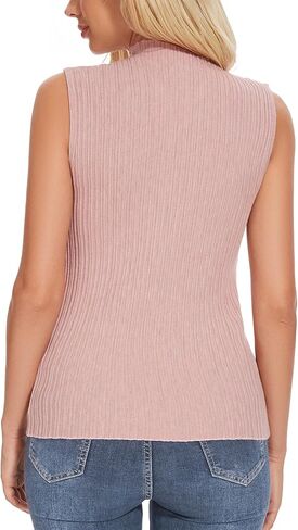 Sleeveless Mock Neck Tops for Women Soft Form Fitting Knit Vest Sleeveless Tops in Kuwait