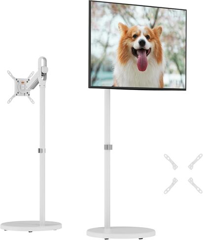 AVLT Single 17"-43" Inch Portable Monitor Arm TV Rolling Stand With Heavy Base for Screens Up to 22 lbs, Mechanical Spring Height Adjustment, Screen Rotation, Low Profile Base with Caster Wheel, Black in Kuwait
