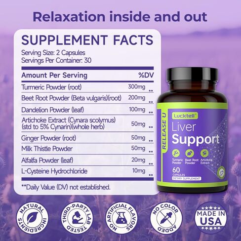 Liver Support Supplement – Liver Cleanse Detox & Repair with Milk Thistle, Turmeric, Dandelion & Artichoke Support | 7-in-1 Herbal Formula Protect Liver | 60 Capsules, 30-Day Supply, Made in USA in Kuwait