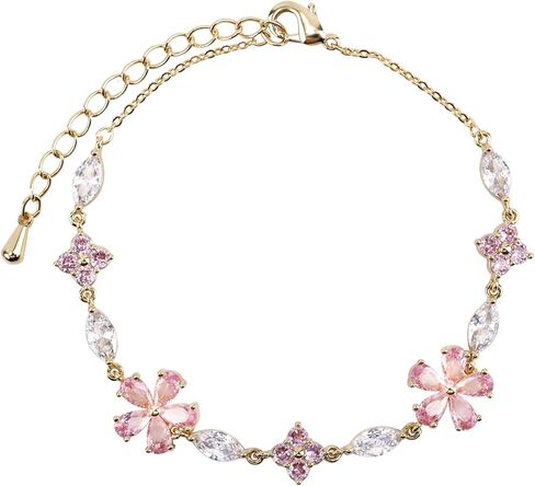 Cherry Blossom Bracelet, Gold Adjustable Flower Chain Pink Crystal Cherry Blossom Sakura Floral Bracelet Sparkly Petal Jewelry Accessories for Women in Saudi Arabia