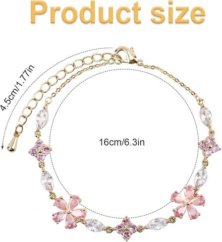 Cherry Blossom Bracelet, Gold Adjustable Flower Chain Pink Crystal Cherry Blossom Sakura Floral Bracelet Sparkly Petal Jewelry Accessories for Women in Saudi Arabia