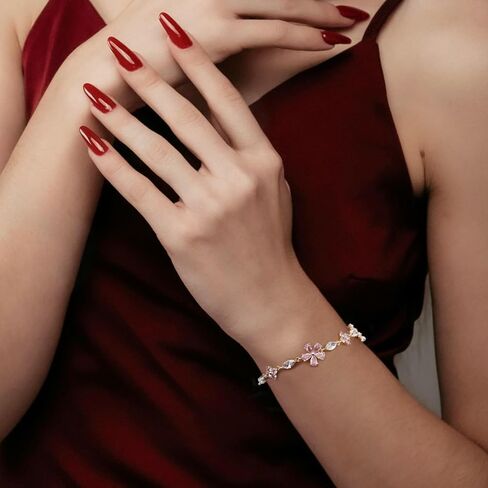 Cherry Blossom Bracelet, Gold Adjustable Flower Chain Pink Crystal Cherry Blossom Sakura Floral Bracelet Sparkly Petal Jewelry Accessories for Women in Saudi Arabia