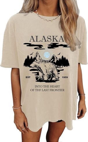 CSDAJIO Women's Graphic Oversized Tshirt Vintage Half Sleeve Round Neck Baggy Tee Summer Casual Tunic Shirt in Kuwait