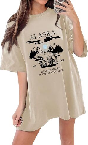 CSDAJIO Women's Graphic Oversized Tshirt Vintage Half Sleeve Round Neck Baggy Tee Summer Casual Tunic Shirt in Kuwait