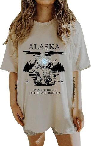 CSDAJIO Women's Graphic Oversized Tshirt Vintage Half Sleeve Round Neck Baggy Tee Summer Casual Tunic Shirt in Kuwait