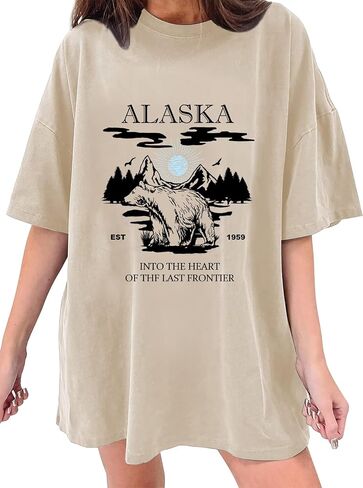 CSDAJIO Women's Graphic Oversized Tshirt Vintage Half Sleeve Round Neck Baggy Tee Summer Casual Tunic Shirt in Kuwait