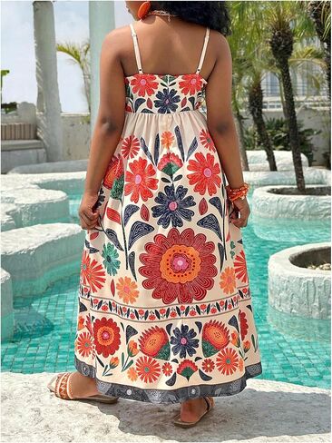 Girl's Floral Cami Dress Boho V Neck Sleeveless Beach Vacation Long Flowy Summer Sundress in Saudi Arabia