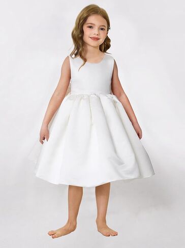 MCieloLuna V-Back Pearls Satin Flower Girl Dress Summer Mini Pageant Princess Wedding Guest First Communion Dress with Bow in Kuwait