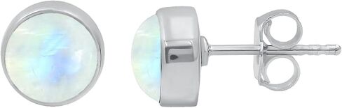 Natural Gemstone & Created Opal 925 Sterling Silver Stud Earrings for Women - Handmade Round Stone Birthstone Jewelry Push Back Earrings - Gift for Birthdays, Daily Wear or Special Occasions in Kuwait