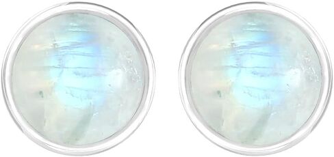 Natural Gemstone & Created Opal 925 Sterling Silver Stud Earrings for Women - Handmade Round Stone Birthstone Jewelry Push Back Earrings - Gift for Birthdays, Daily Wear or Special Occasions in Kuwait
