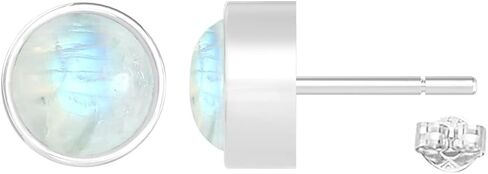 Natural Gemstone & Created Opal 925 Sterling Silver Stud Earrings for Women - Handmade Round Stone Birthstone Jewelry Push Back Earrings - Gift for Birthdays, Daily Wear or Special Occasions in Kuwait