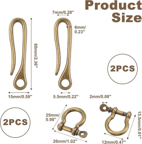 2 PCS سلاسل مفتاح ربط السمك ، مقطع حزام للمفاتيح برونزية الأسماك العتيقة سلاسل مفتاح الخطاف الرجعية محفظة مشبك حزام مشبك جيب مقاطع u على شكل شكل للرجال نساء in Saudi Arabia