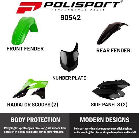 Polisport Motocross (MX) مجموعة البلاستيك المتماثلة لـ Kawasaki KX 250F (2013-16)-جودة OEM ، متينة ، مرنة ومثالية-أخضر/أسود in Kuwait