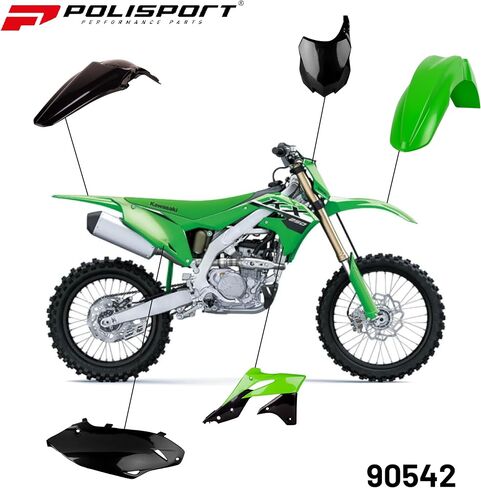 Polisport Motocross (MX) مجموعة البلاستيك المتماثلة لـ Kawasaki KX 250F (2013-16)-جودة OEM ، متينة ، مرنة ومثالية-أخضر/أسود in Kuwait