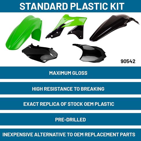 Polisport Motocross (MX) مجموعة البلاستيك المتماثلة لـ Kawasaki KX 250F (2013-16)-جودة OEM ، متينة ، مرنة ومثالية-أخضر/أسود in Kuwait