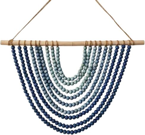 Boho Chic Wooden Bead Garland Wall Hanging Tapestry, Natural-Inspired Handcrafted Home Decor for Living Room, Bedroom, Entryway, Nursery, Apartment & Dorm (Coastal Breeze Gradient, 12 Inches) in Kuwait