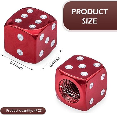 4PCS Dice Tire Valve Stem Caps, Aluminium Alloy Valve Stem Covers, Universal Anti-Leakage Dustproof Tire Air Cap, for Car, SUV, Truck, Bike, Motorcycles (Red) in Kuwait