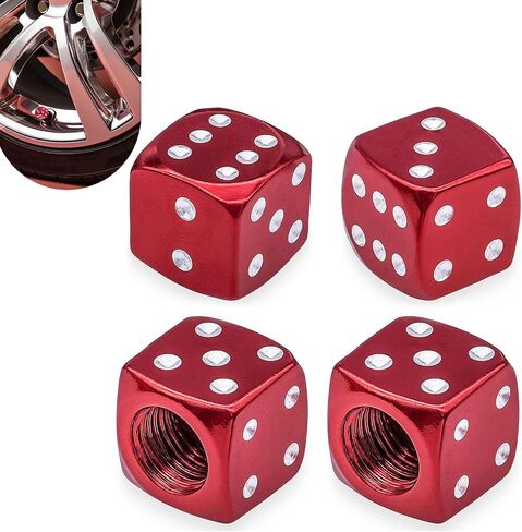 4PCS Dice Tire Valve Stem Caps, Aluminium Alloy Valve Stem Covers, Universal Anti-Leakage Dustproof Tire Air Cap, for Car, SUV, Truck, Bike, Motorcycles (Red) in Kuwait