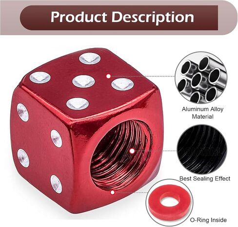 4PCS Dice Tire Valve Stem Caps, Aluminium Alloy Valve Stem Covers, Universal Anti-Leakage Dustproof Tire Air Cap, for Car, SUV, Truck, Bike, Motorcycles (Red) in Kuwait